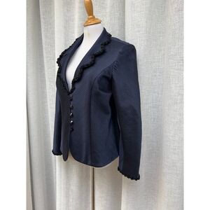 1990's Palm Beach Tailor matelasse quilted navy blue silk blazer jacket